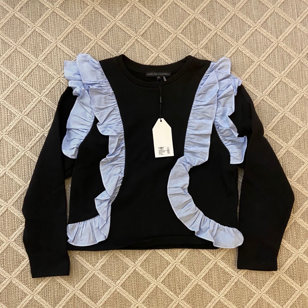 English Factory striped ruffle Sweatshirt NWT!